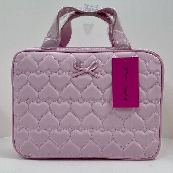 Betsey Johnson Handbags - Betsy Johnson Pink Toiletry Makeup Travel Bag Coquette Puffy Heart Ballerina Y2K